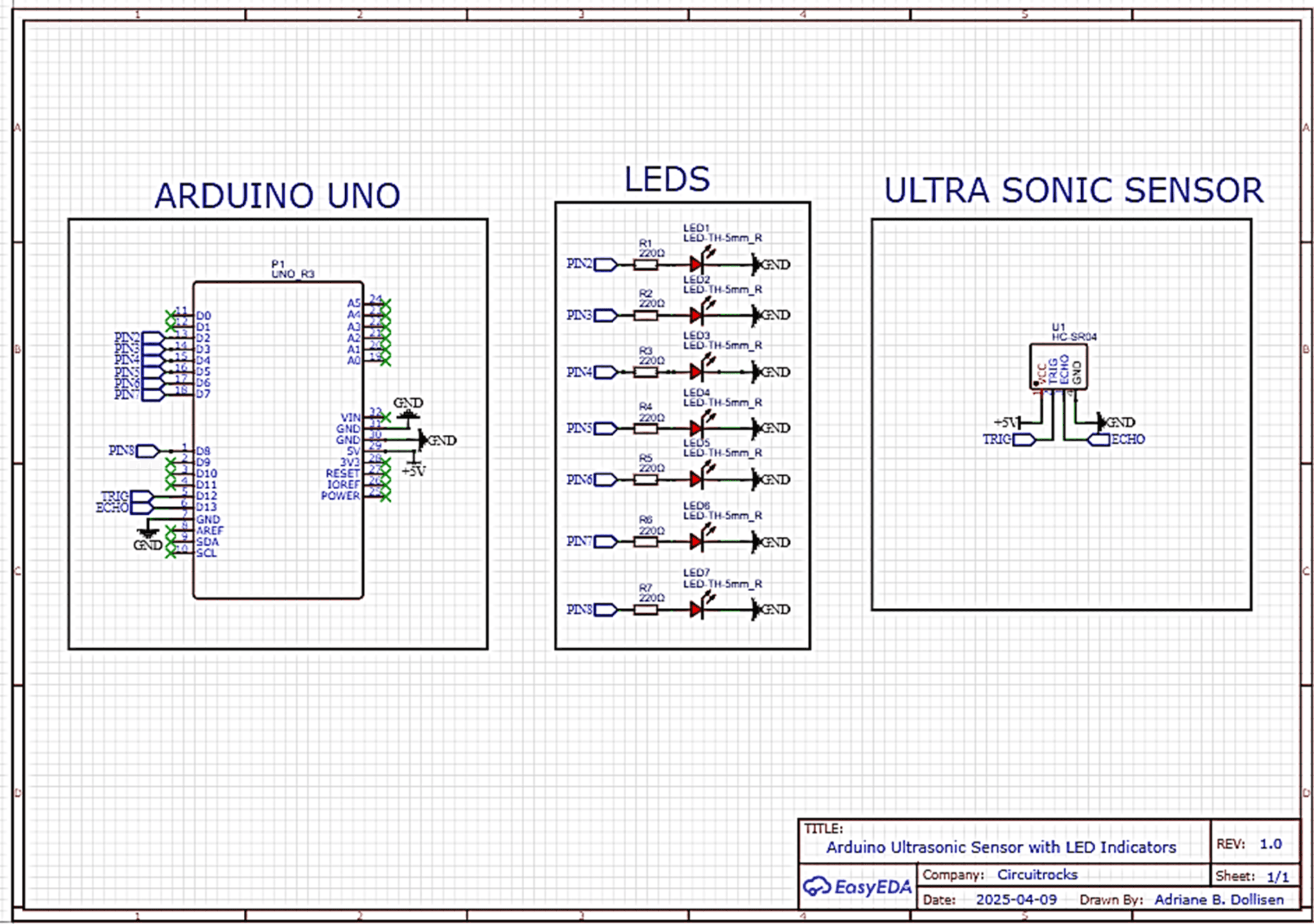 Arduino HC-SR04 Ultrasonic Sensor with LED Indicators